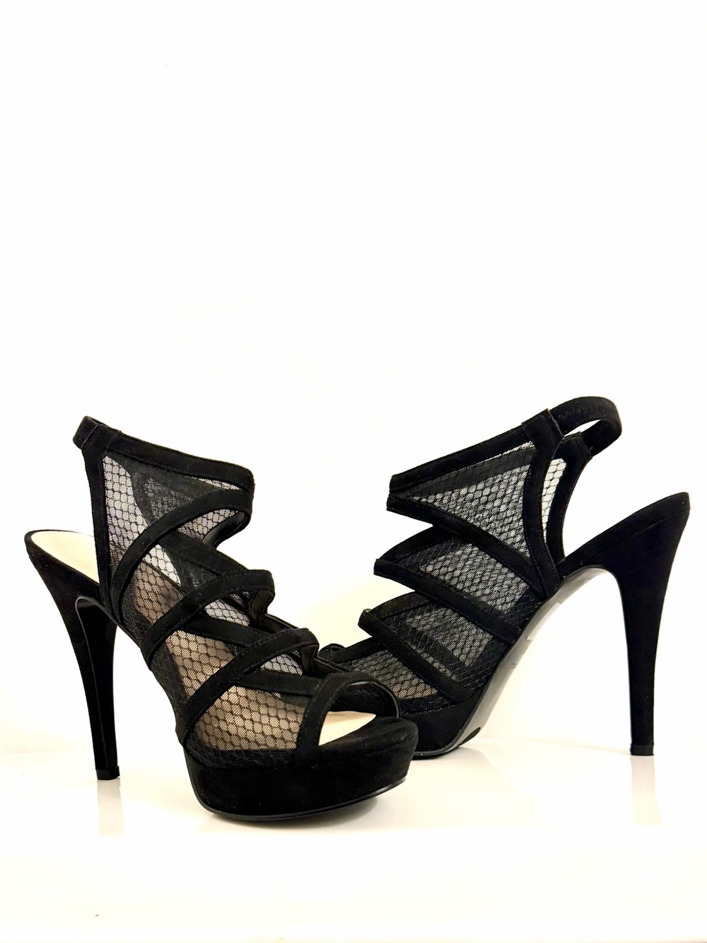 Nine West Dareme Black Mesh Platform Stiletto Heels 7.5